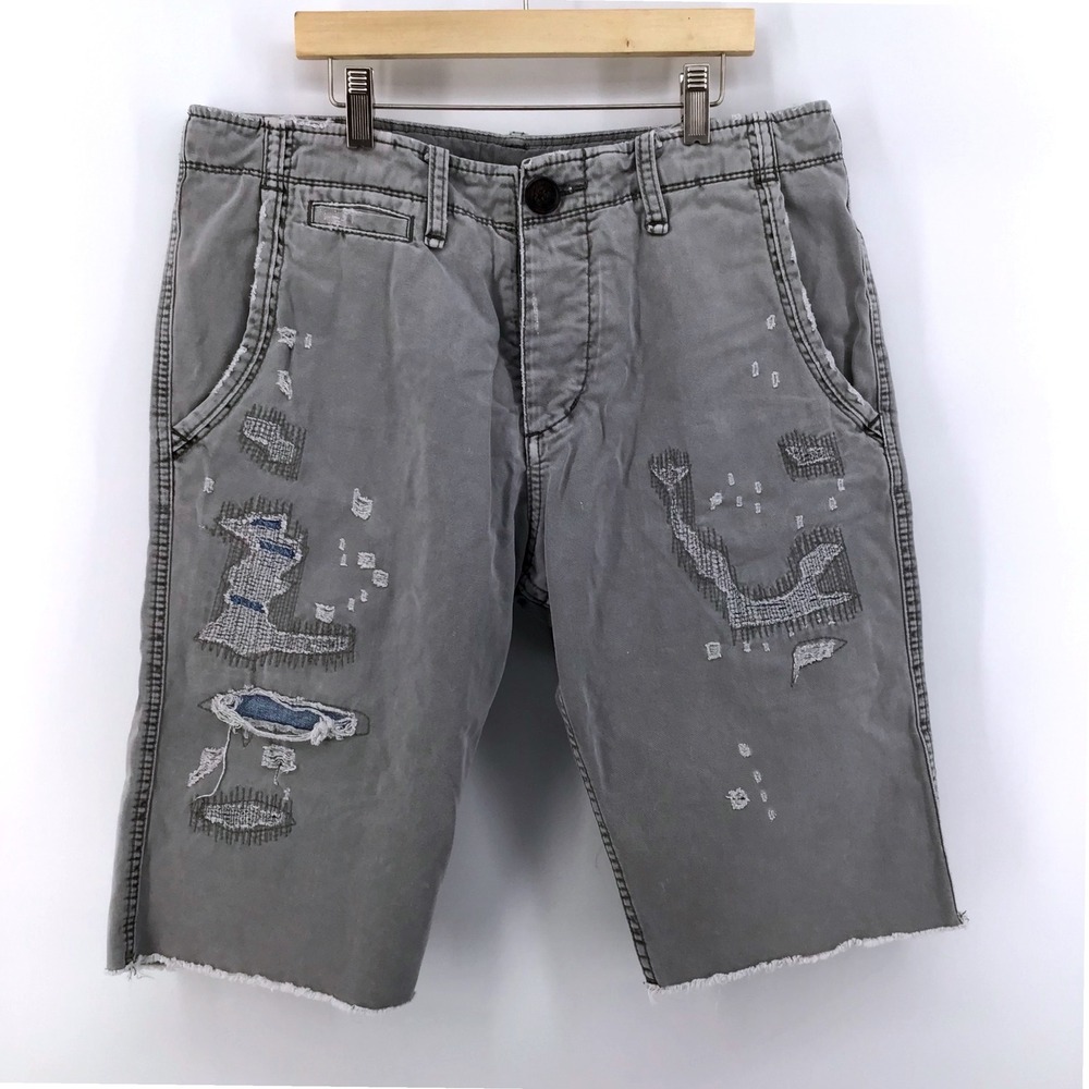 True Religion Mens Gray Distressed Shorts Button Fly 36 Waist Denim Details